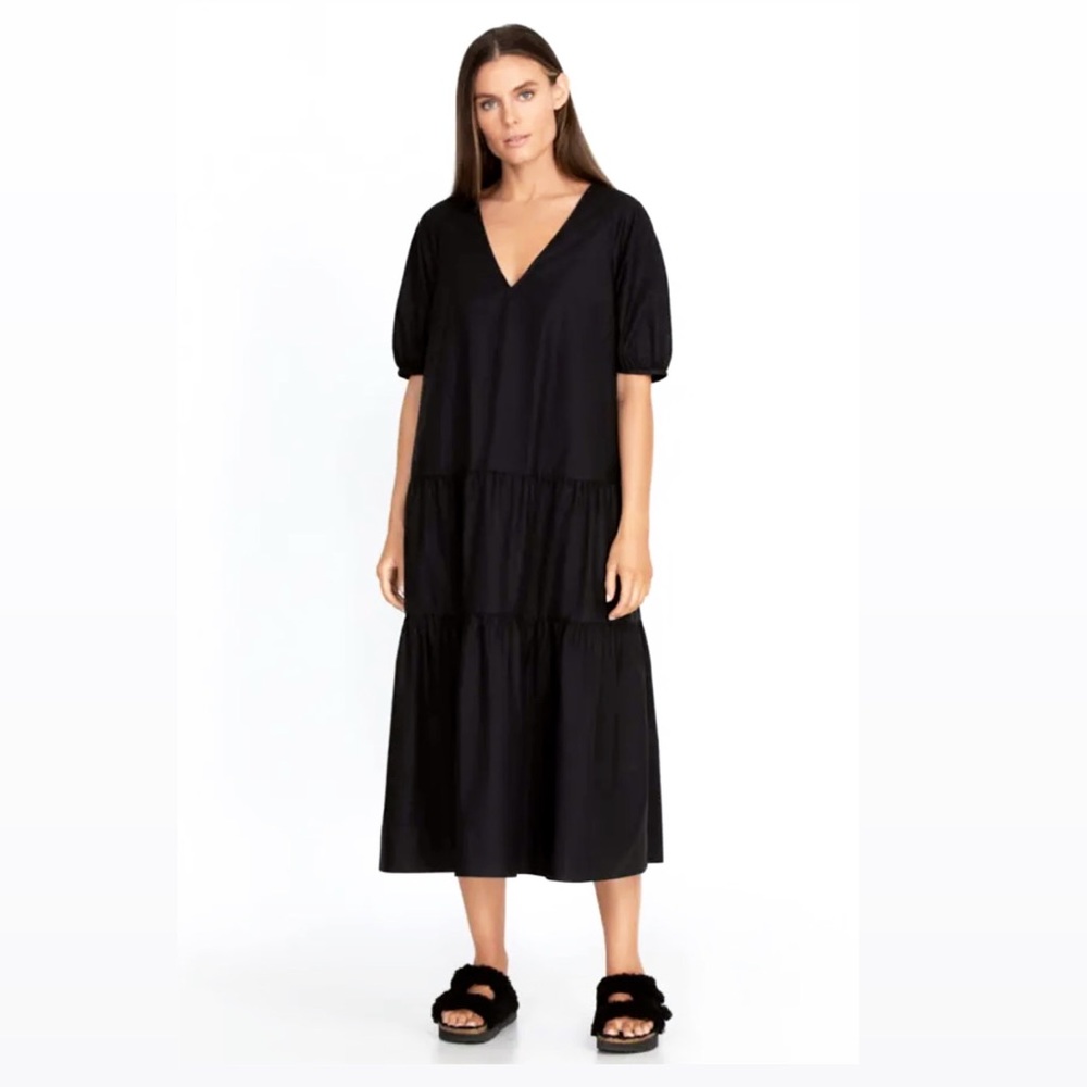 C & A Premium Black Midi Poplin Dress | Size Large | Prima Cotton